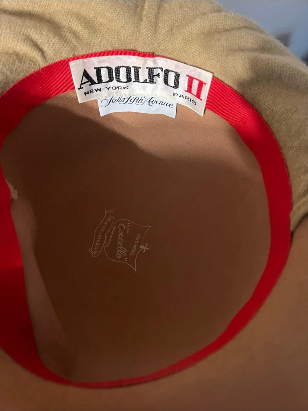 Adolfo Beige Felt Bowler Hat with Attached Scarf